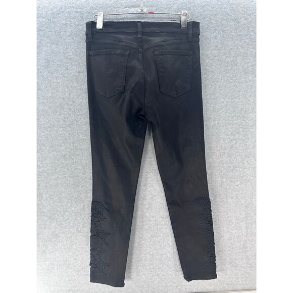 J Brand Women's sz 28 Coated Black Mid-Rise Skinny Jean RN117965 Y2K Embroidered - Picture 5 of 12